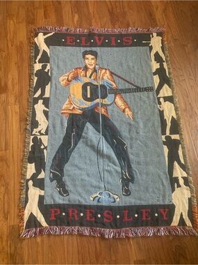 Source Unknown Elvis Presley Woven Throw Blanket in Red, Black, Cream 70x49